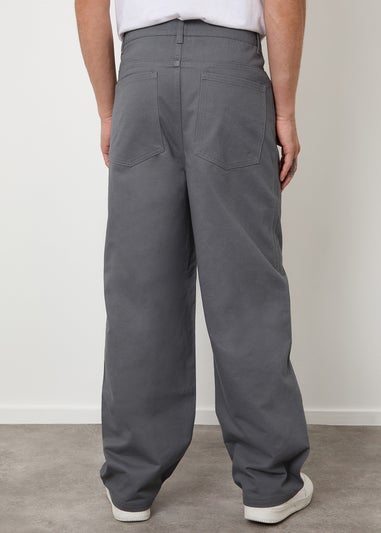 Threadbare Dark Grey Baggy Fit 5 Pocket Chino Trousers