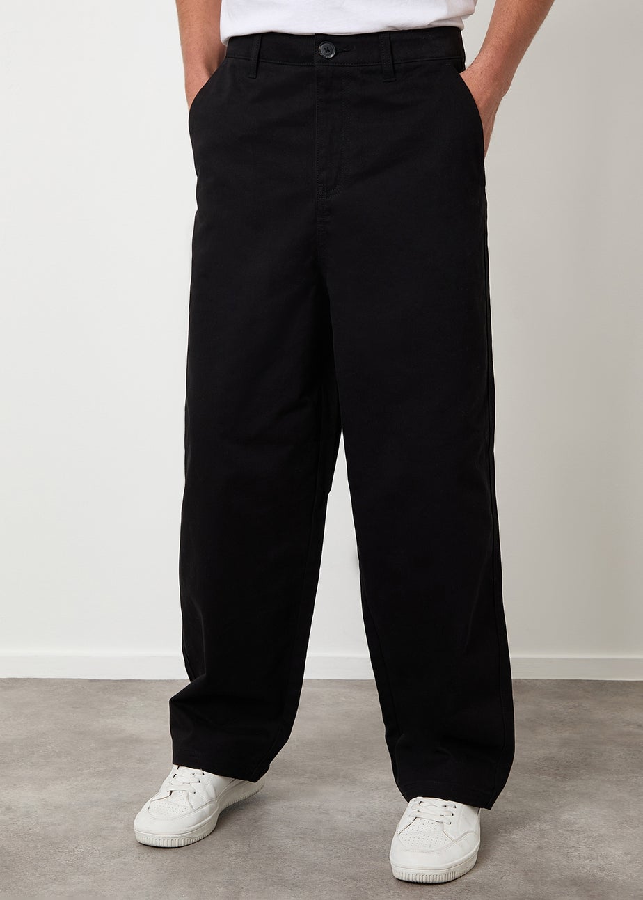 Threadbare Black Baggy Fit Chino Trousers