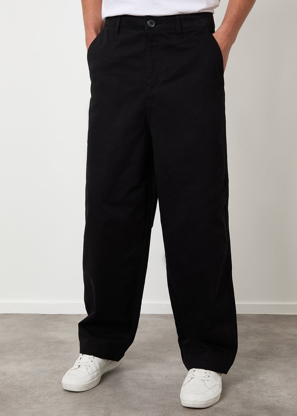 Threadbare Black Baggy Fit Chino Trousers