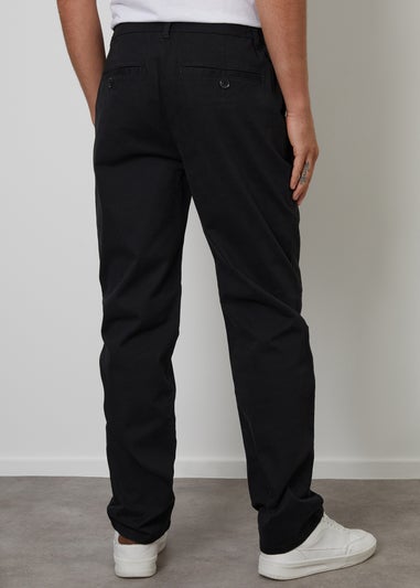Threadbare Black Straight Leg Stretch Waist Chino Trousers