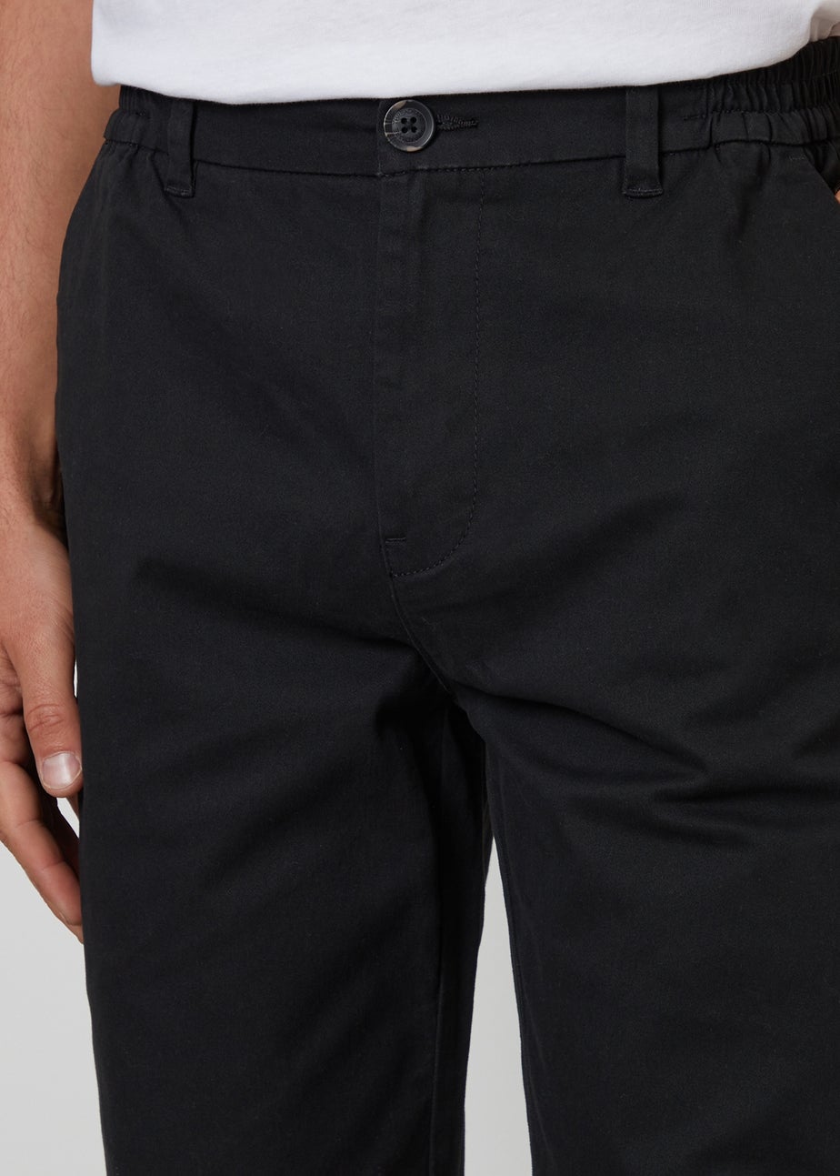 Threadbare Black Straight Leg Stretch Waist Chino Trousers