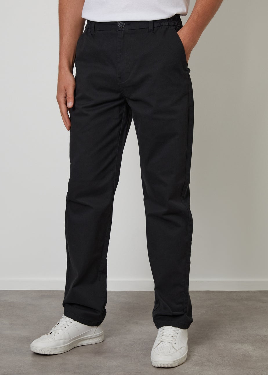 Threadbare Black Straight Leg Stretch Waist Chino Trousers
