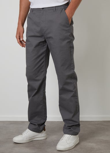 Threadbare Dark Grey Straight Leg Stretch Waist Chino Trousers
