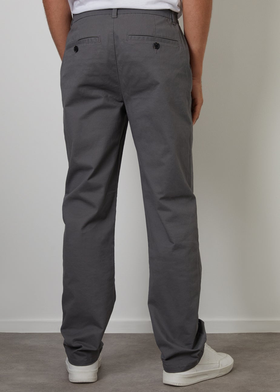 Threadbare Dark Grey Straight Leg Stretch Waist Chino Trousers