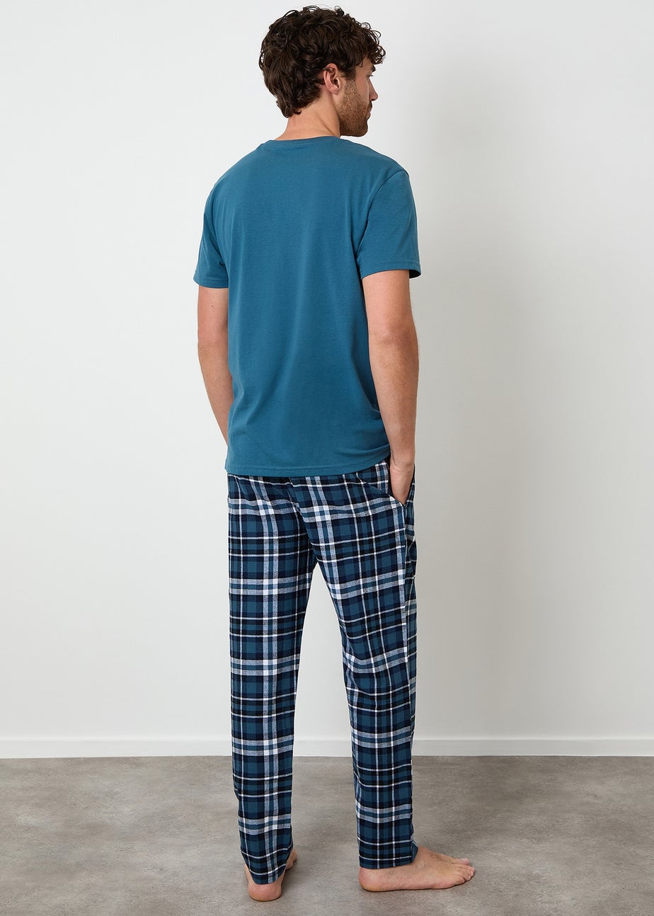 Threadbare Teal Cotton Blend Check Pyjama Set