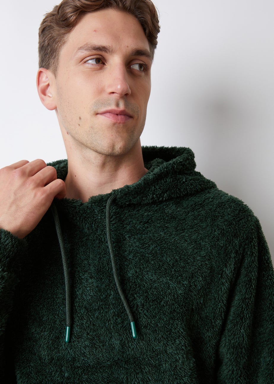 Threadbare Dark Green Borg Lounge Hoodie