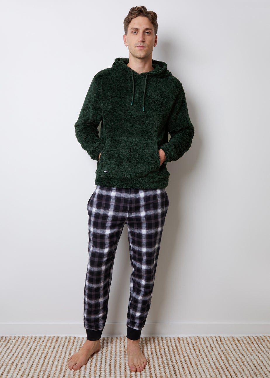 Threadbare Dark Green Borg Lounge Hoodie