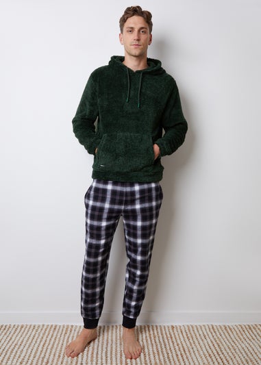 Threadbare Dark Green Borg Lounge Hoodie