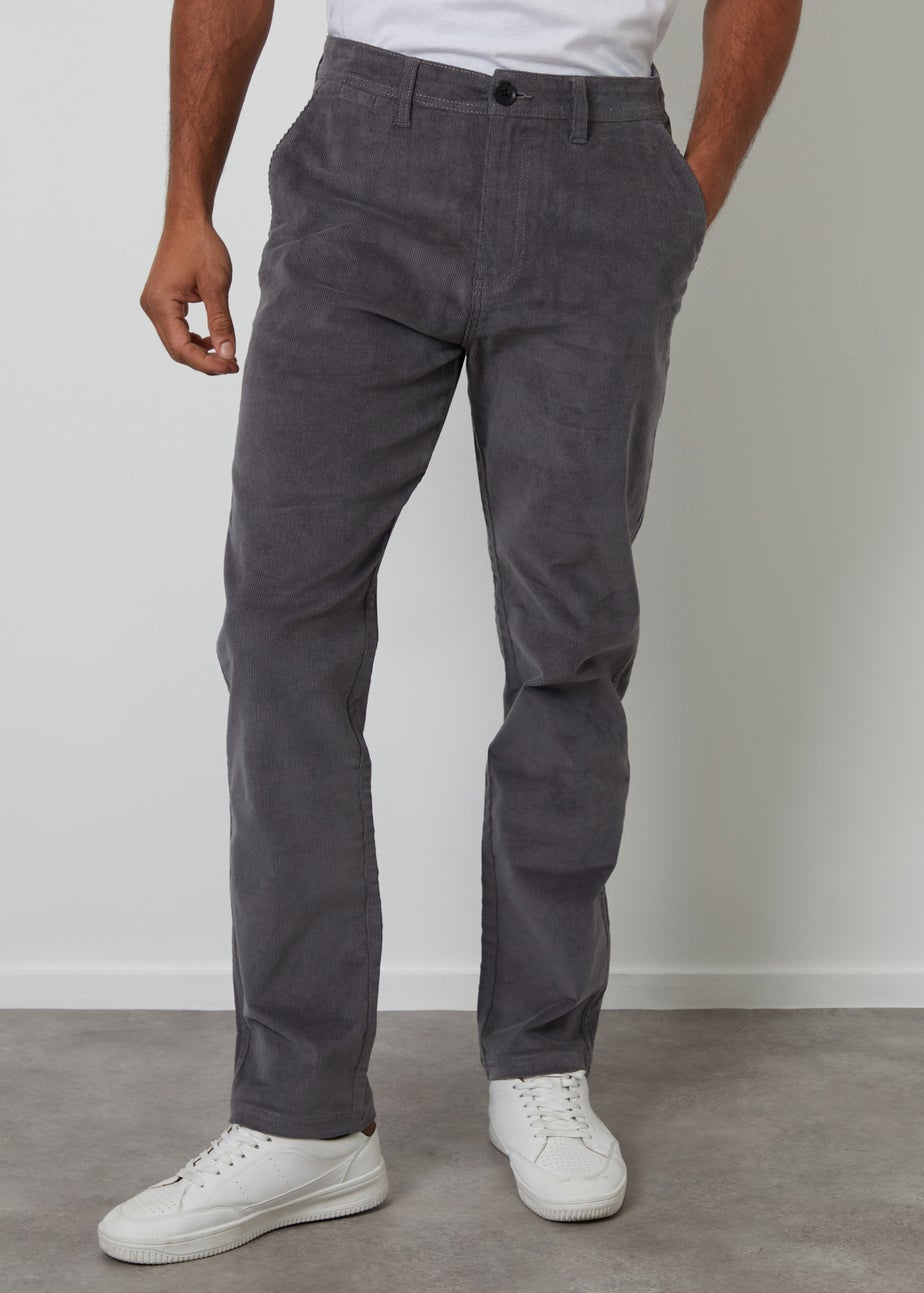 Threadbare Dark Grey Straight Leg Stretch Corduroy Trousers