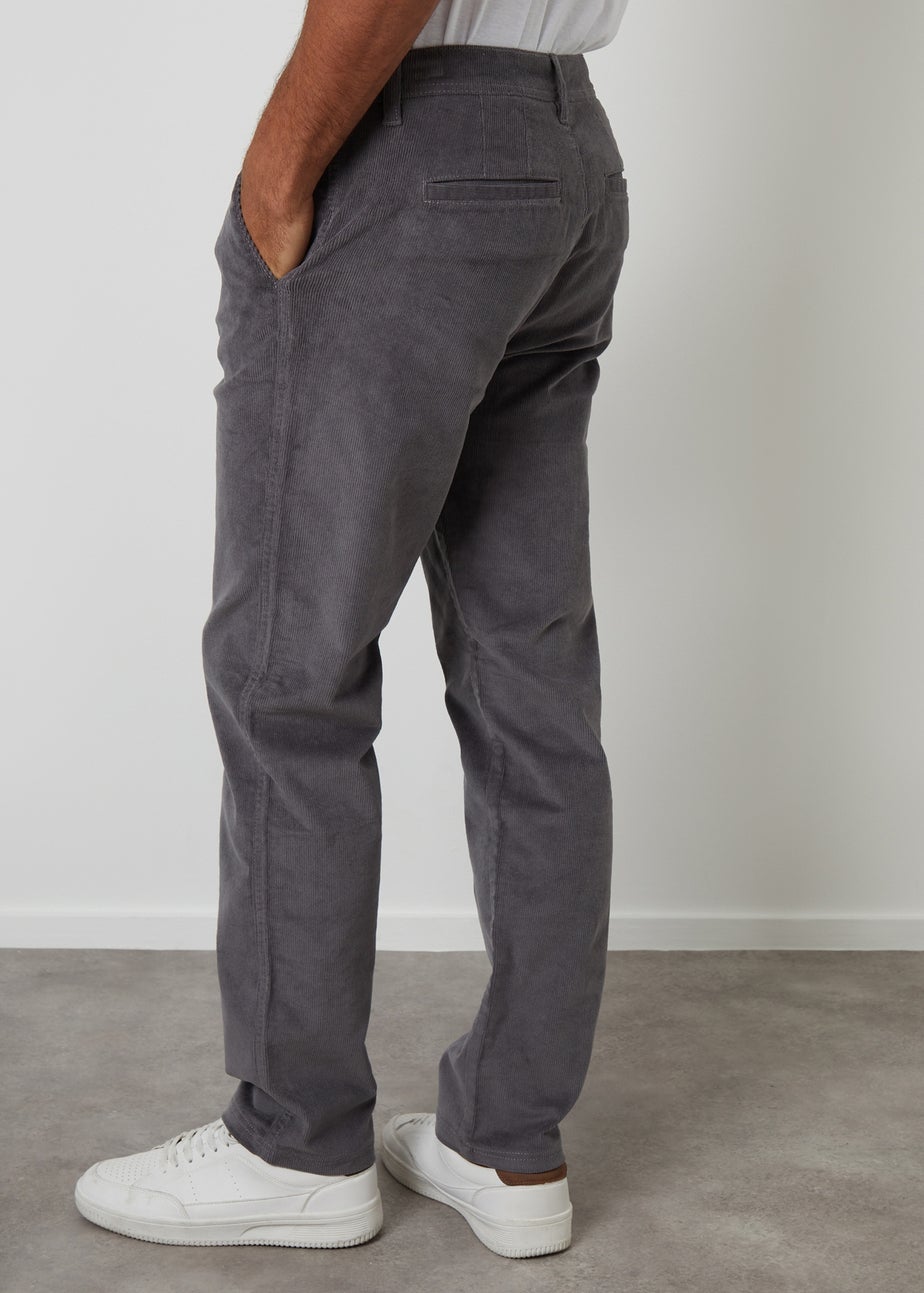 Threadbare Dark Grey Straight Leg Stretch Corduroy Trousers