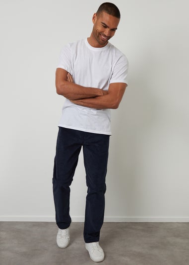 Threadbare Navy Straight Leg Stretch Corduroy Trousers