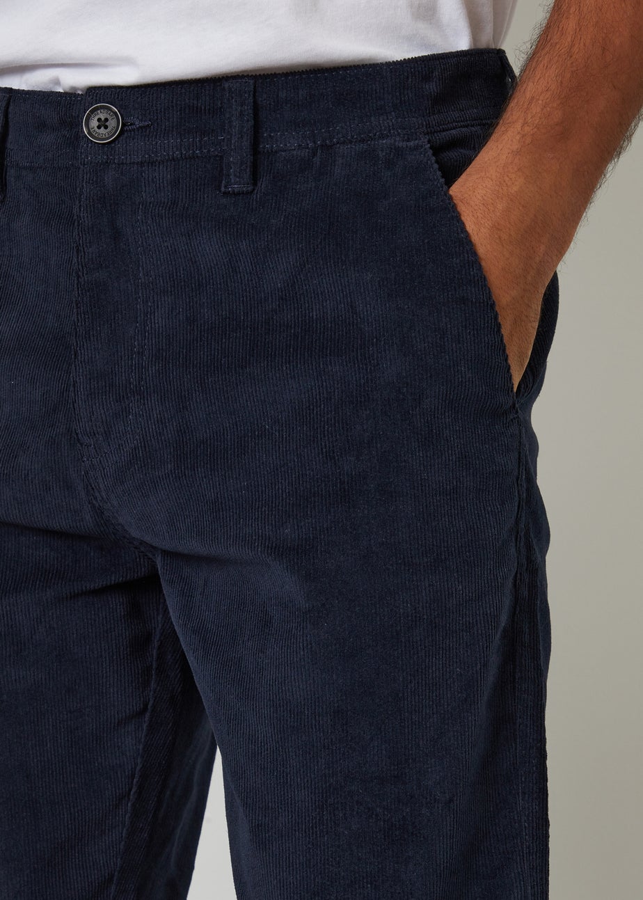 Threadbare Navy Straight Leg Stretch Corduroy Trousers