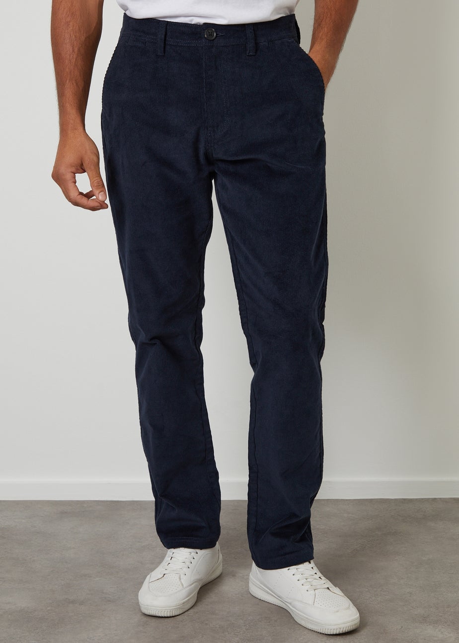 Threadbare Navy Straight Leg Stretch Corduroy Trousers