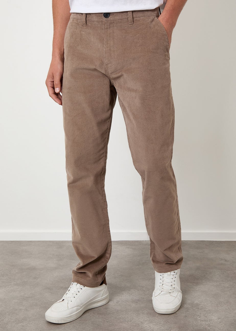 Threadbare Taupe Straight Leg Stretch Corduroy Trousers
