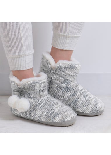 Totes Grey Space Dye Knitted Boot Slippers