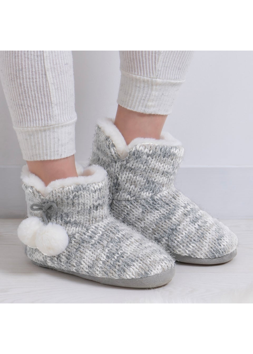 Totes Grey Space Dye Knitted Boot Slippers