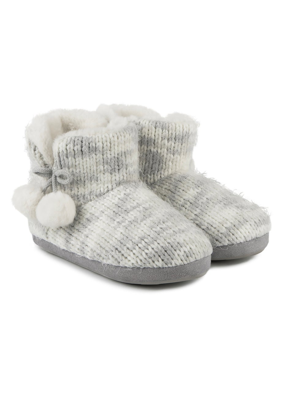 Totes Grey Space Dye Knitted Boot Slippers