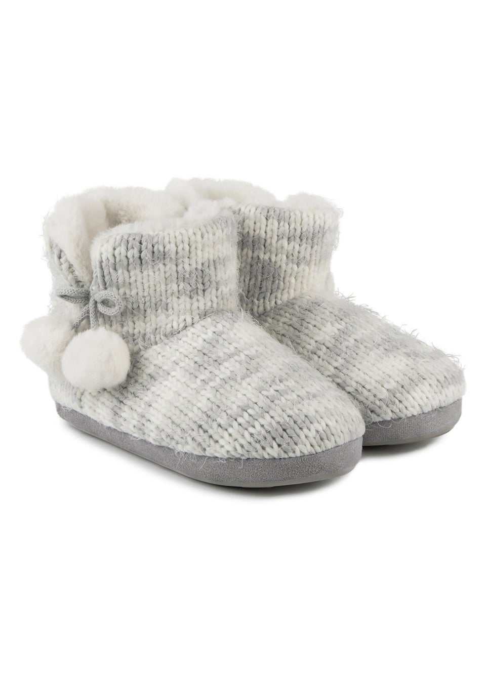 Totes Grey Space Dye Knitted Boot Slippers