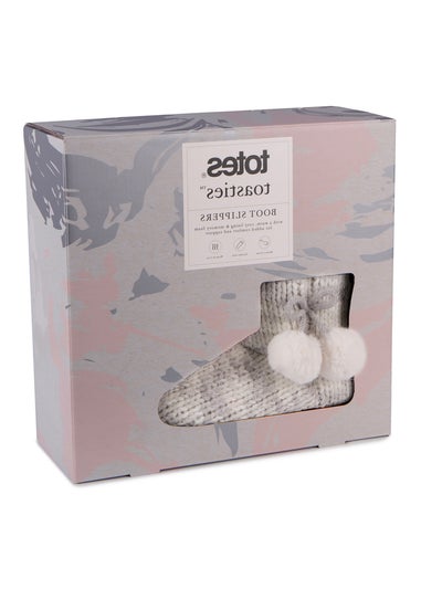 Totes Grey Space Dye Knitted Boot Slippers