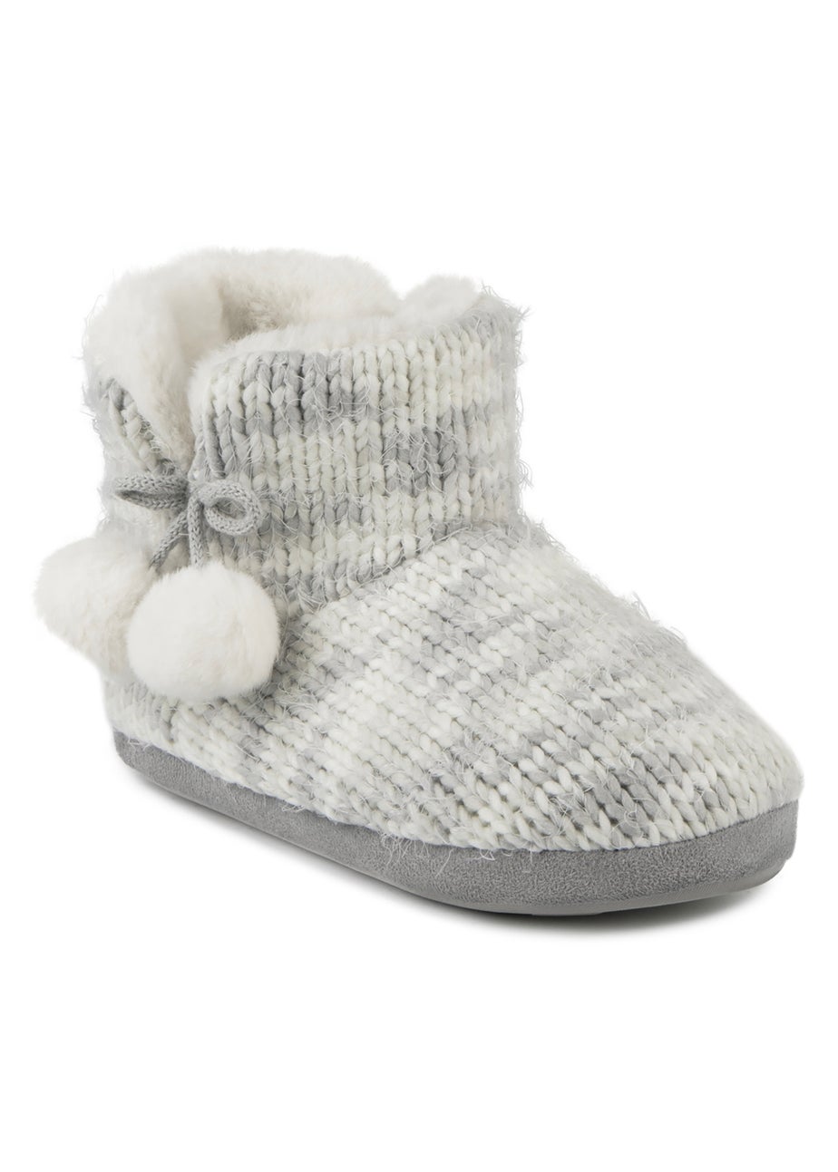 Totes Grey Space Dye Knitted Boot Slippers