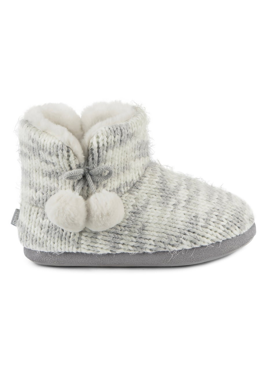 Totes Grey Space Dye Knitted Boot Slippers