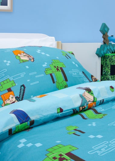 Minecraft Level Up Blue Duvet Cover