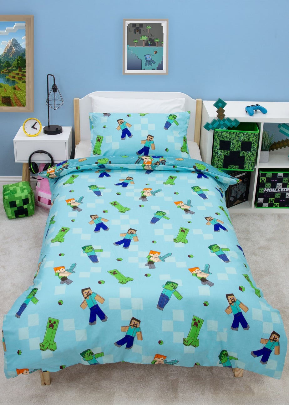 Minecraft Level Up Blue Duvet Cover