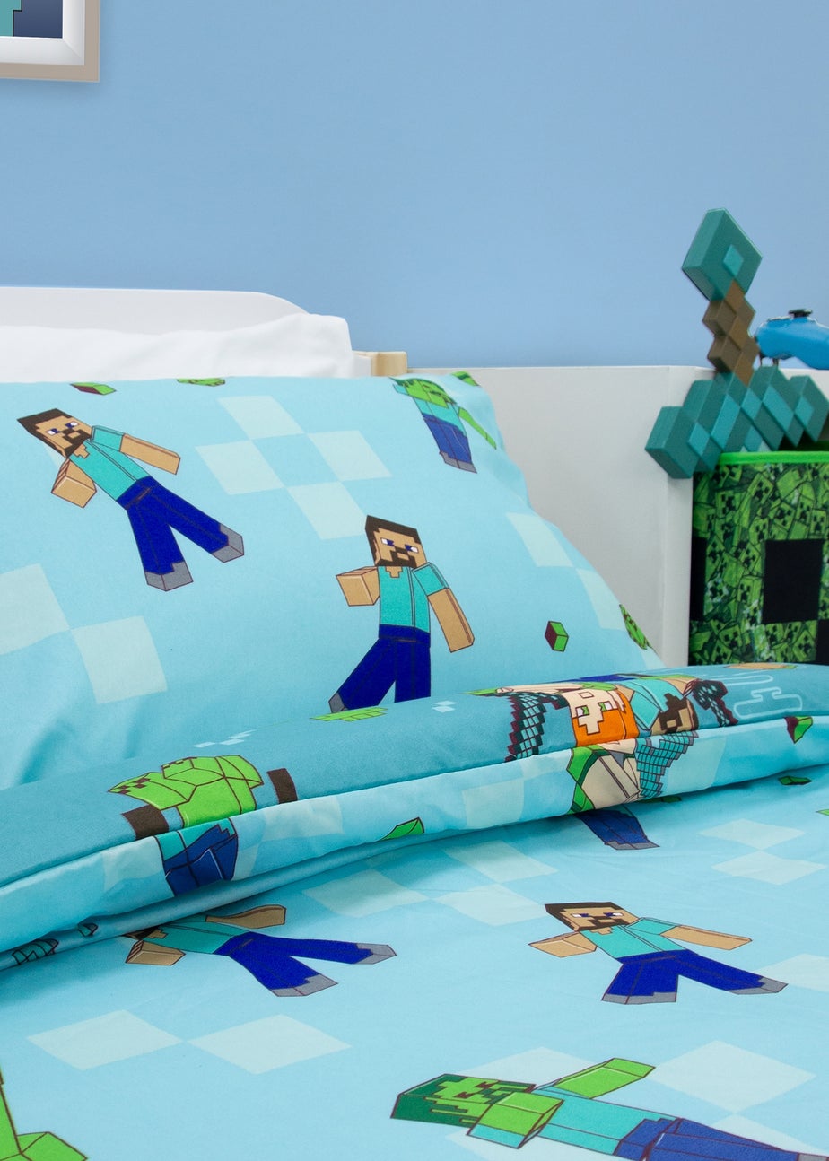 Minecraft Level Up Blue Duvet Cover
