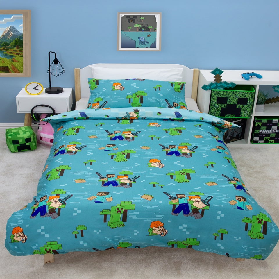Minecraft Level Up Blue Duvet Cover