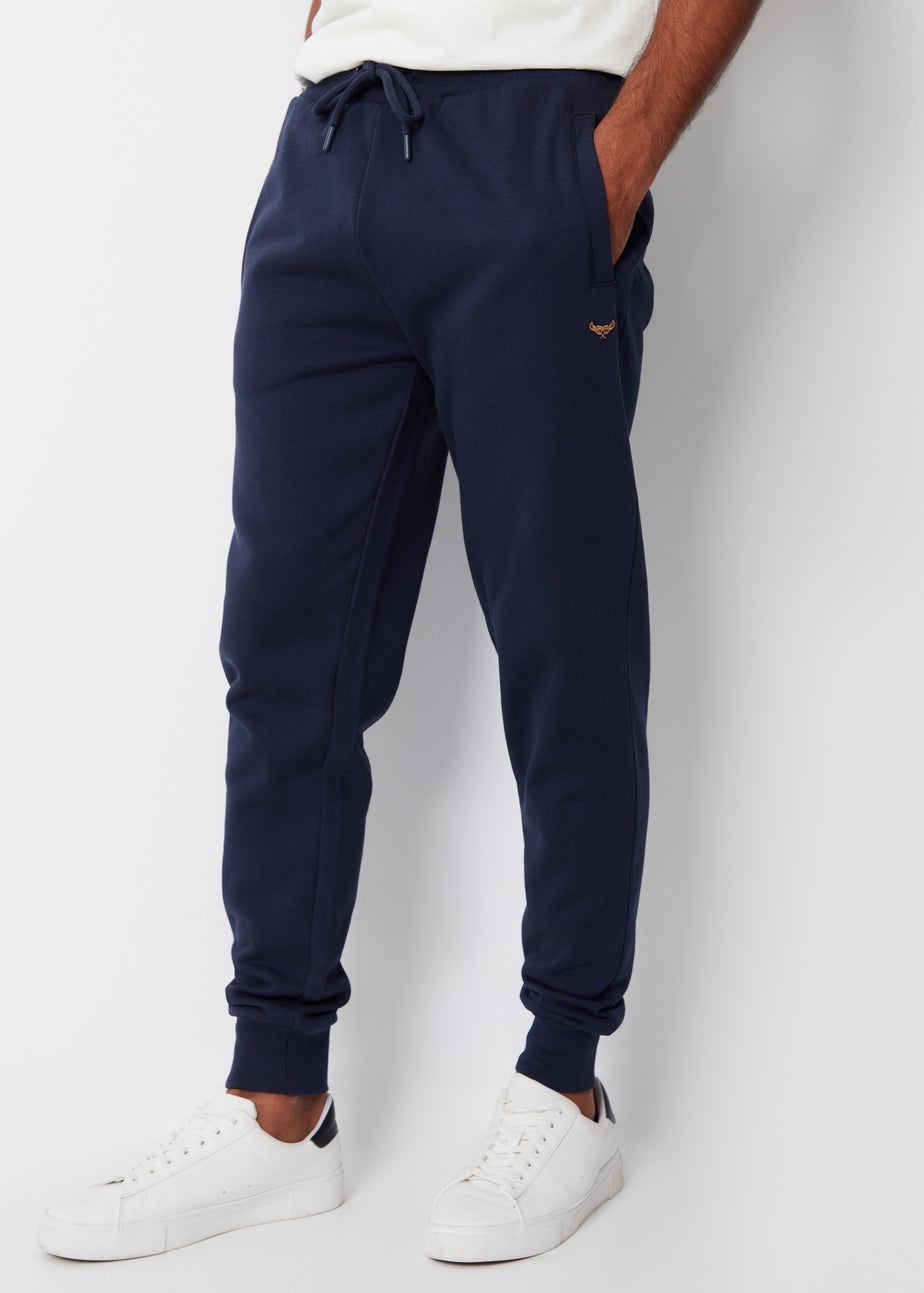 Threadbare Navy Cotton Blend Trifoliate Joggers