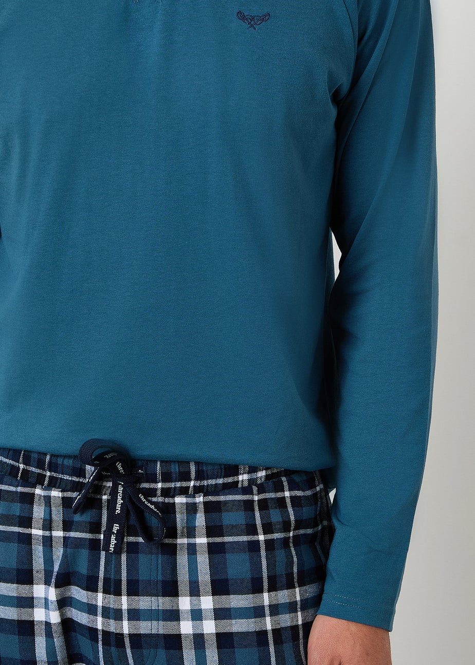 Threadbare Teal Cotton Rich Check Pyjama Set