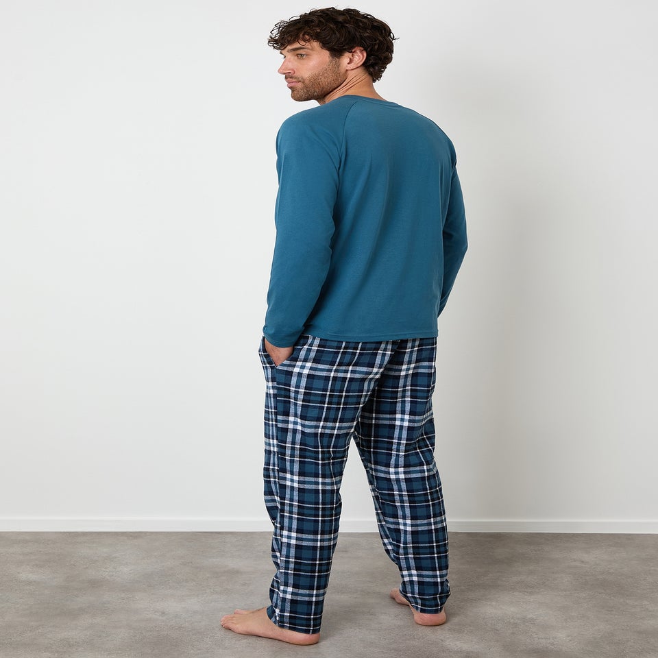 Threadbare Teal Cotton Rich Check Pyjama Set