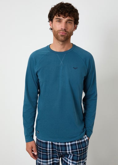 Threadbare Teal Cotton Rich Check Pyjama Set