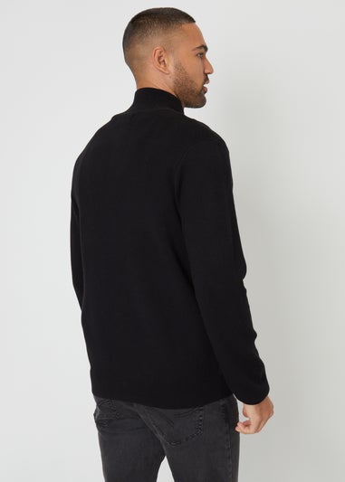 Threadbare Black Zip-Through Funnel Neck Knitted Cardigan