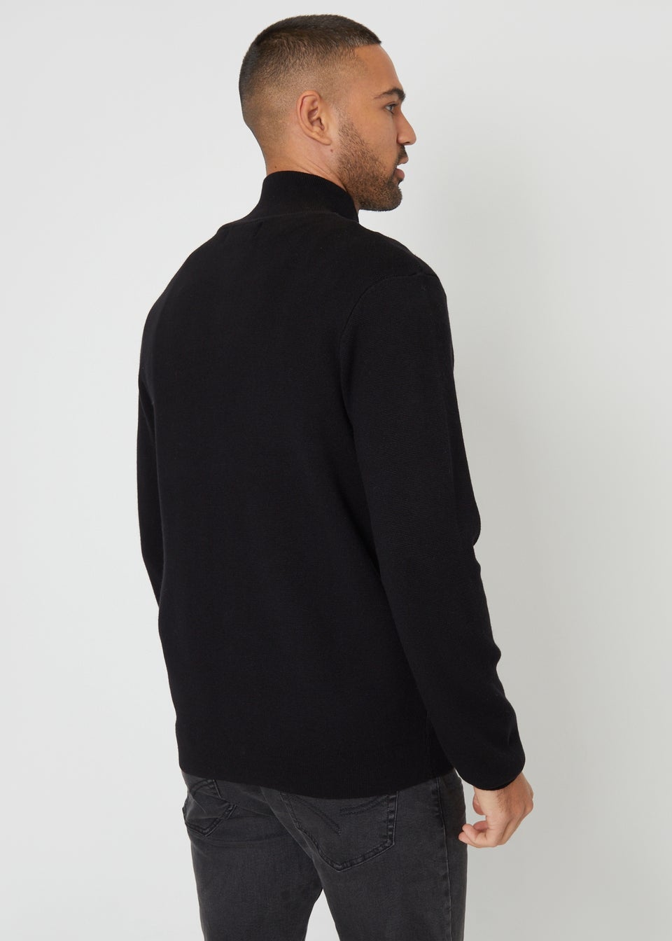 Threadbare Black Zip-Through Funnel Neck Knitted Cardigan