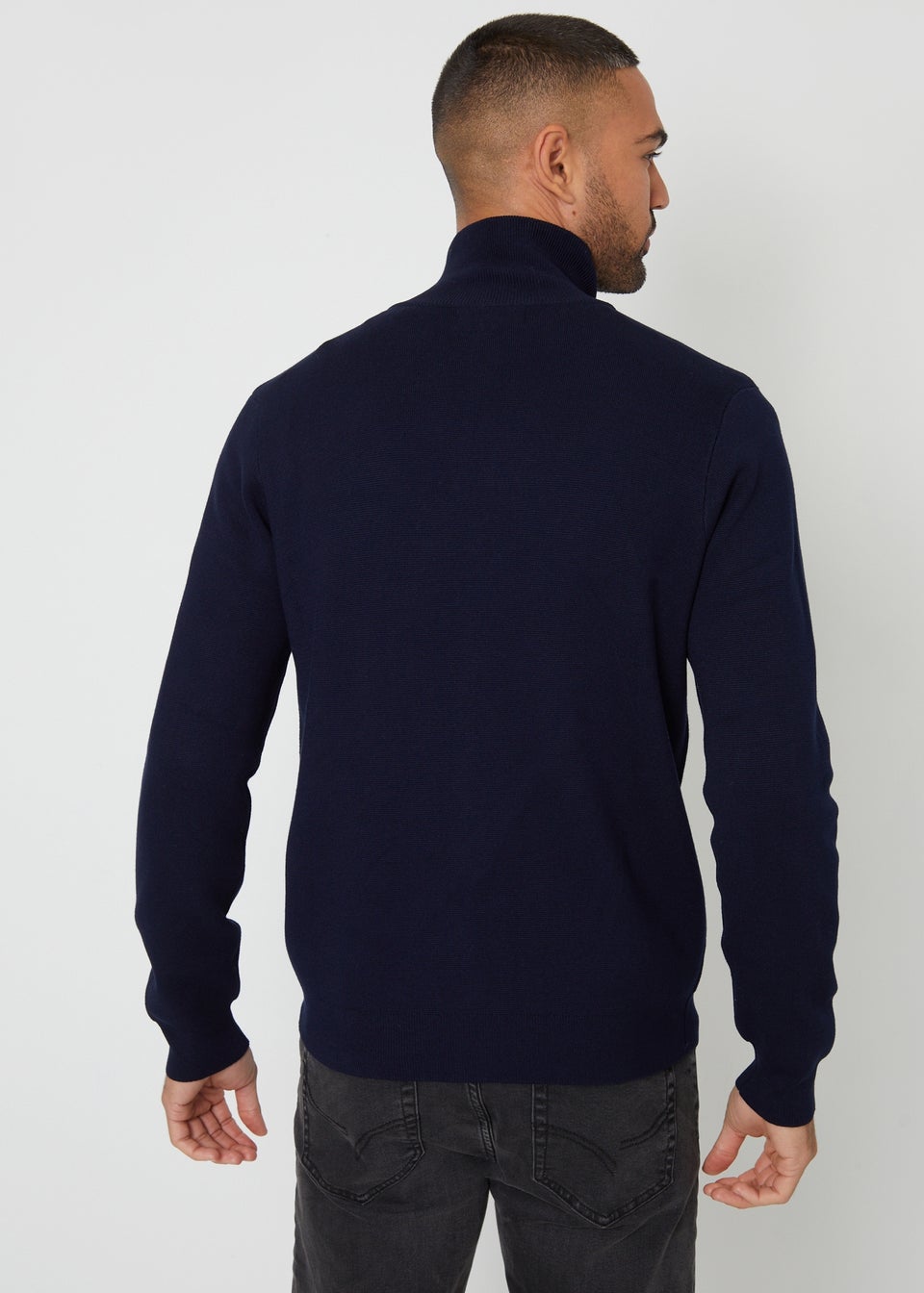 Threadbare Navy Zip-Through Funnel Neck Knitted Cardigan