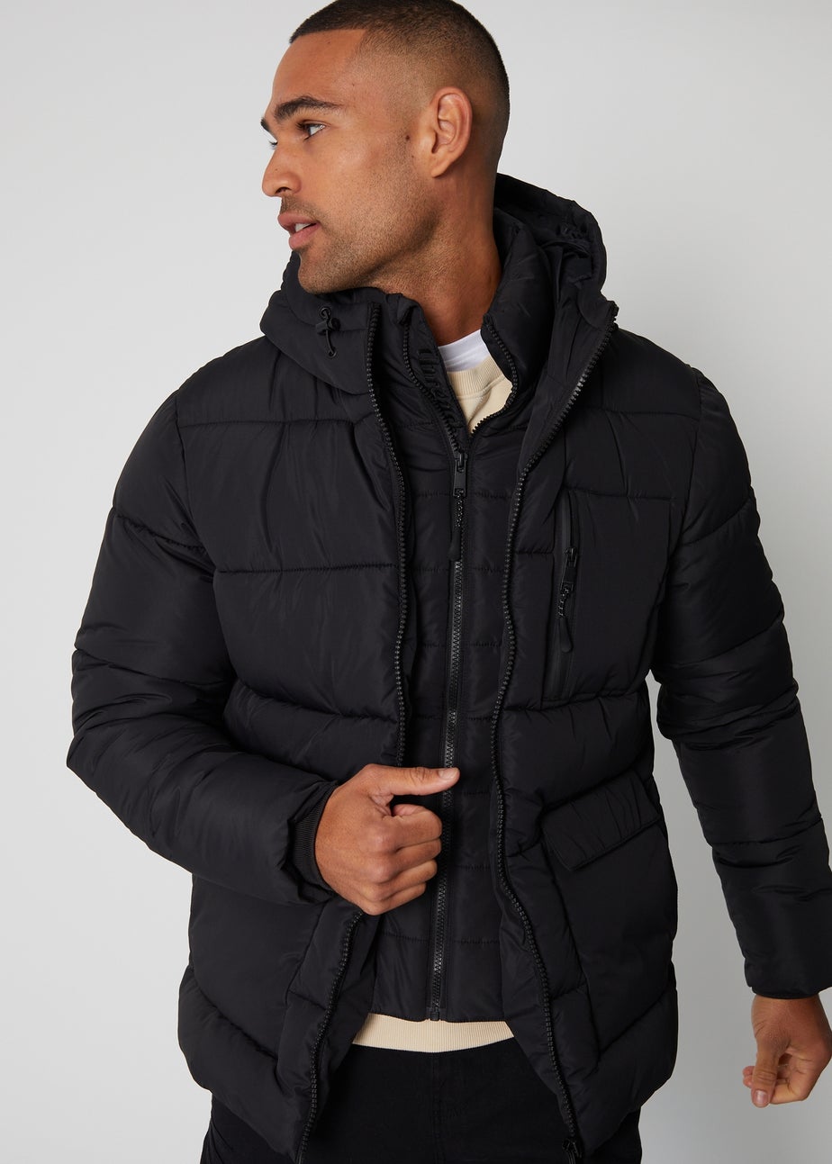 Threadbare Black Showerproof Double Layer Puffer Jacket