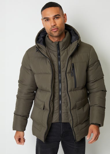 Threadbare Khaki Showerproof Double Layer Puffer Jacket