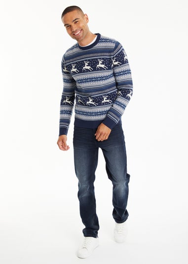 Threadbare Navy Crew Neck Fairisle Christmas Jumper