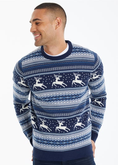 Threadbare Navy Crew Neck Fairisle Christmas Jumper