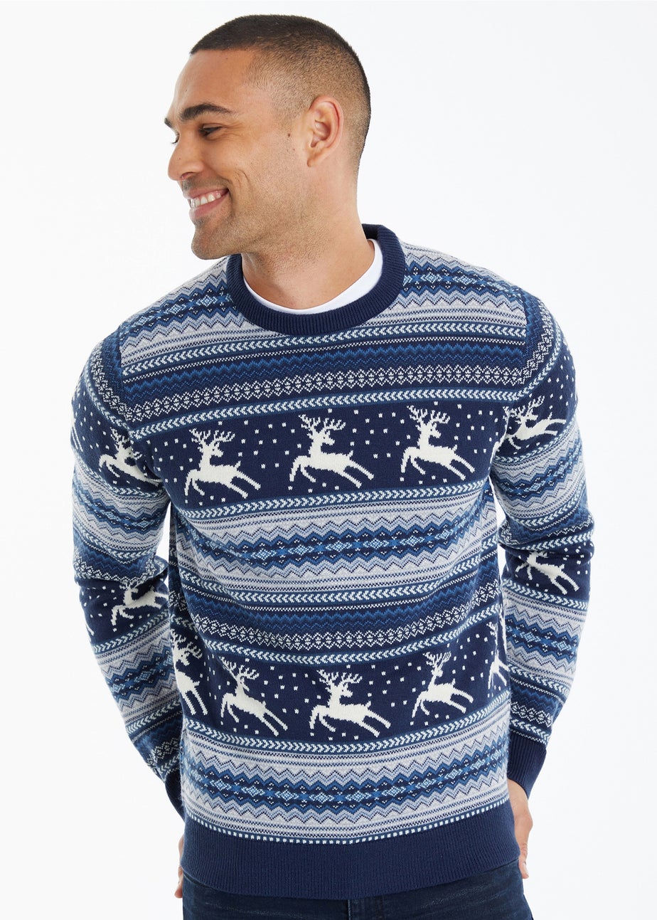 Threadbare Navy Crew Neck Fairisle Christmas Jumper