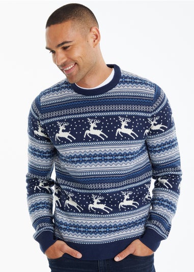 Threadbare Navy Crew Neck Fairisle Christmas Jumper