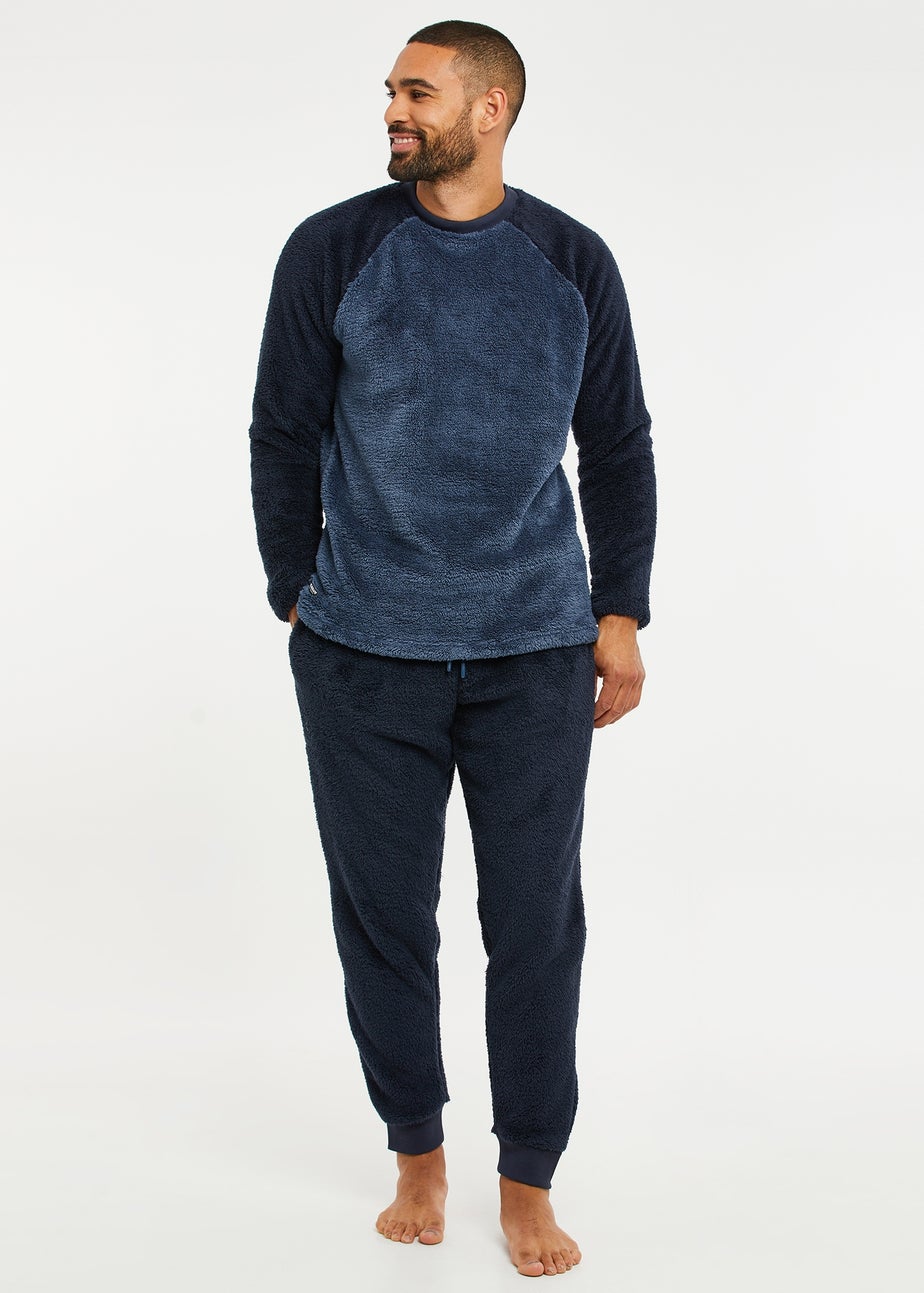 Threadbare Navy Borg Loungewear Set