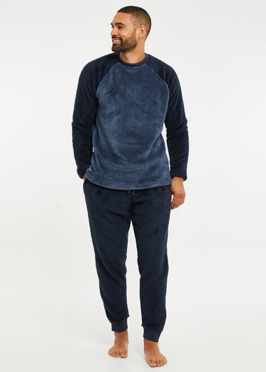 Threadbare Navy Borg Loungewear Set