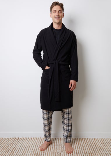 Threadbare Black Waffle Fleece Dressing Gown
