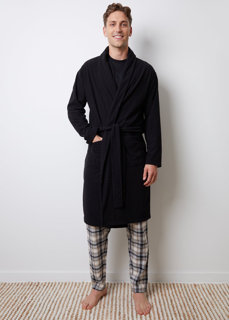 Threadbare Black Waffle Fleece Dressing Gown