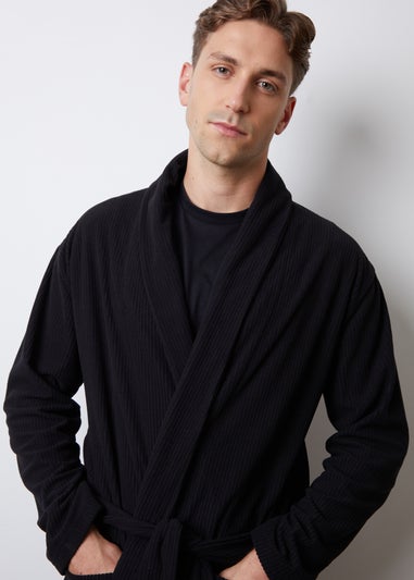Threadbare Black Waffle Fleece Dressing Gown