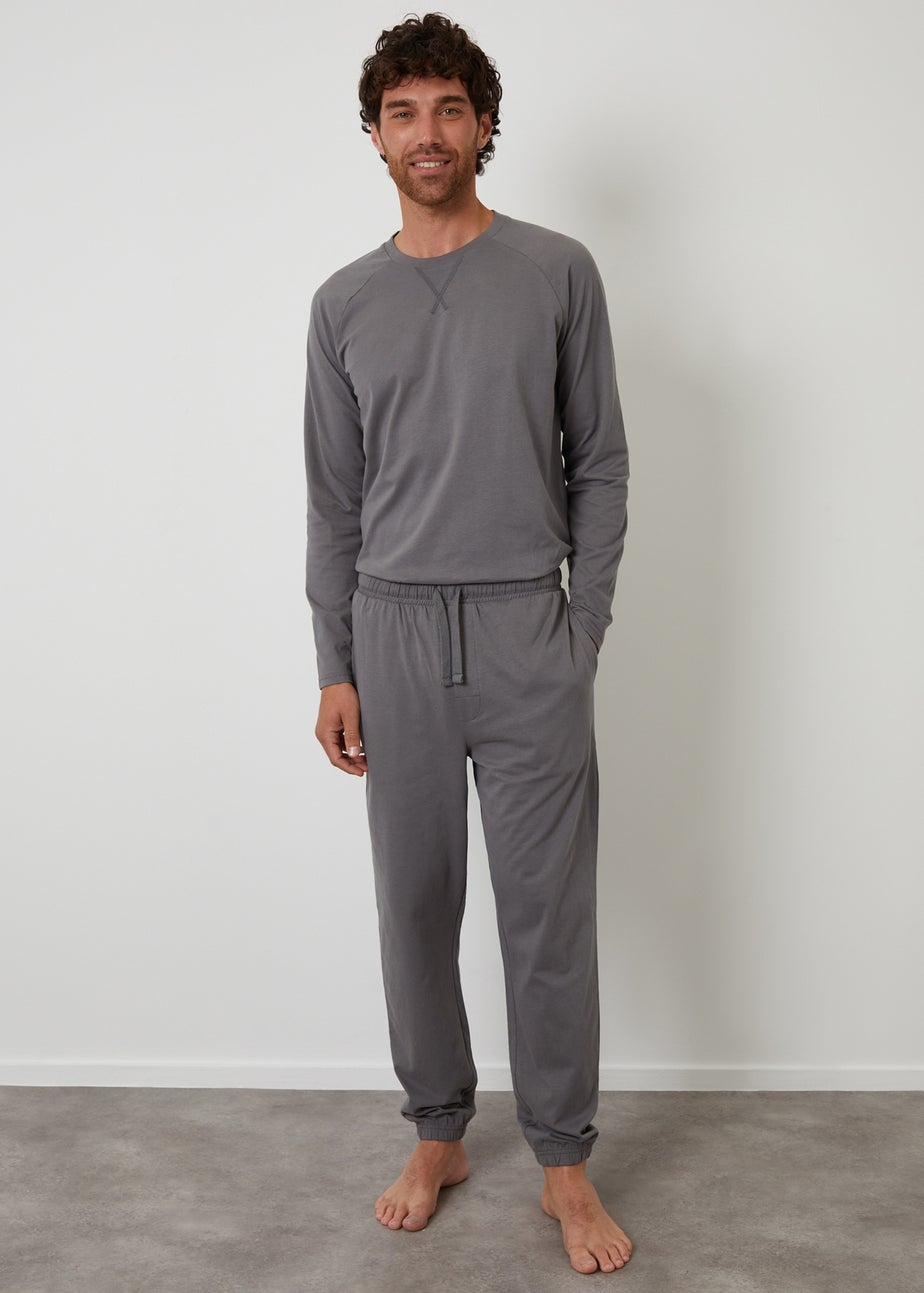 Threadbare Grey Peached Cotton Long Cuffed Lounge Set