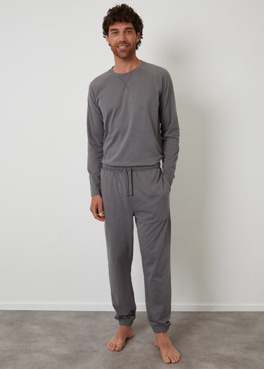 Threadbare Grey Peached Cotton Long Cuffed Lounge Set