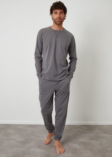 Threadbare Grey Peached Cotton Long Cuffed Lounge Set
